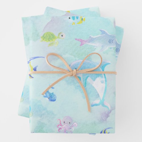 Cute Under the Sea Watercolor Wrapping Paper Sheet