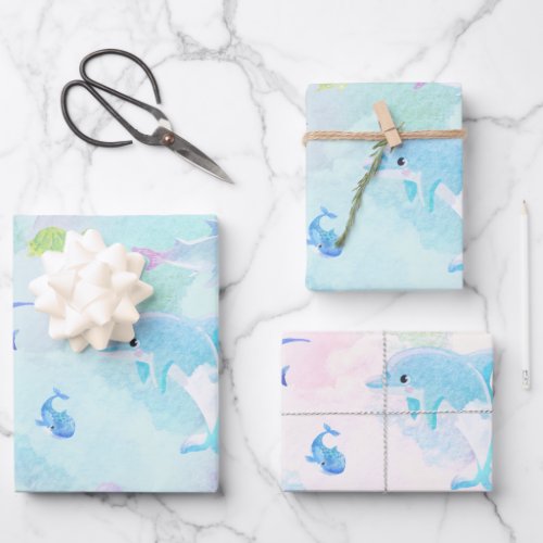 Cute Under the Sea Watercolor Wrapping Paper Sheets