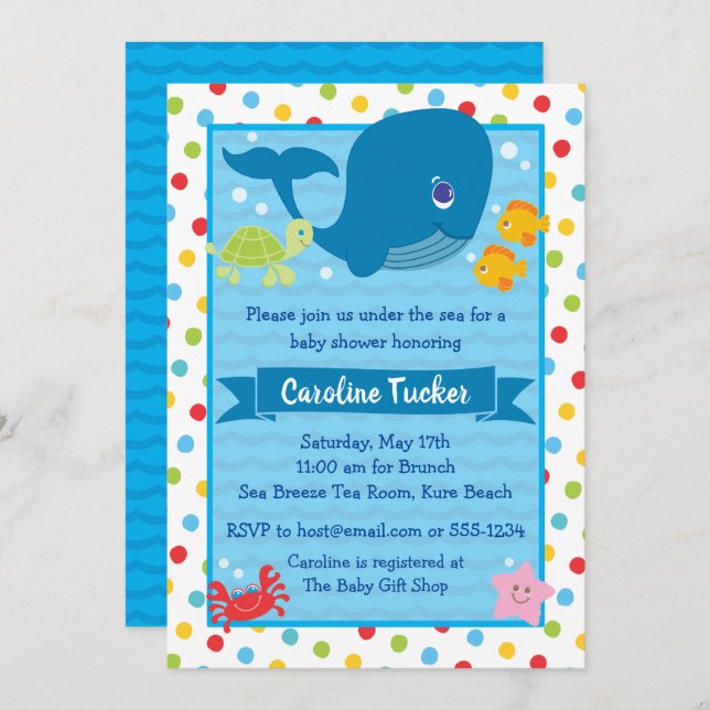 Cute Under the Sea Whale Ocean Baby Shower Invitation (Front/Back)