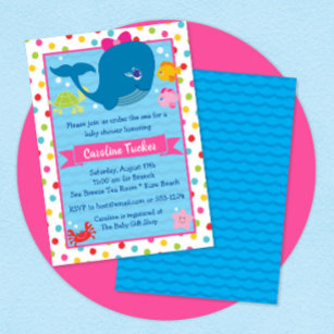 Cute Under the Sea Whale Pink Girl Baby Shower Invitation