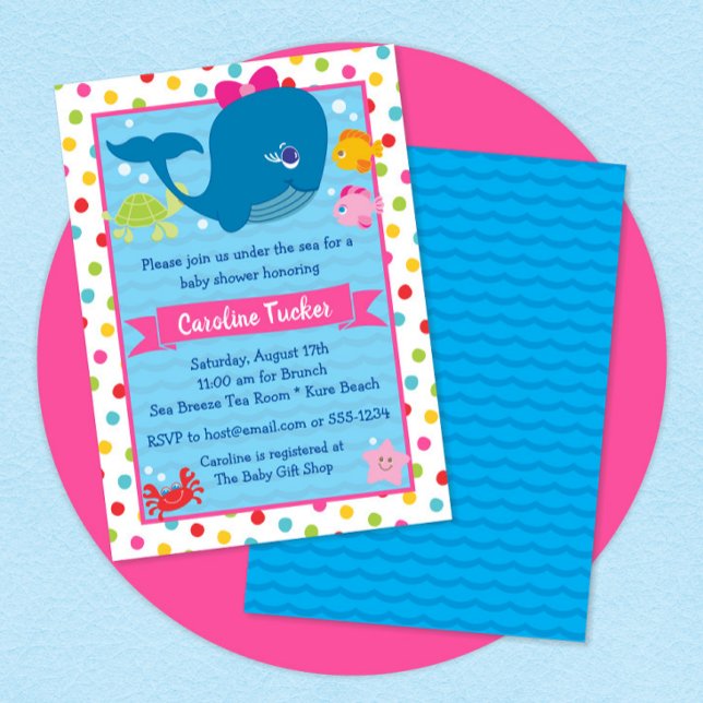 Cute Under the Sea Whale Pink Girl Baby Shower Invitation (Creator Uploaded)