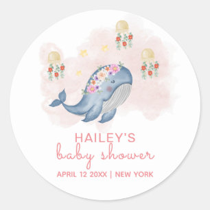 Cute Under The See Sweet Whale Floral Baby Shower Classic Round Sticker