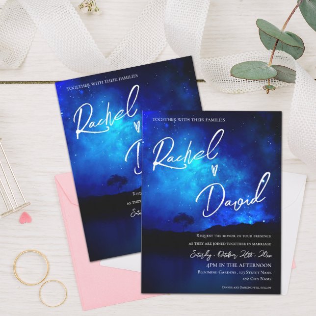 Cute Under the Stars Night Sky Typography  Wedding Postcard (Cute Under the Stars Night Sky Typography Wedding Invitation Postcard)