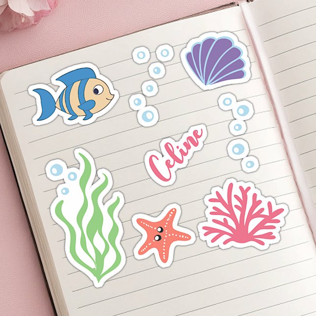 Cute Under Water Theme Fishes Custom Name Sticker (Creator Uploaded)