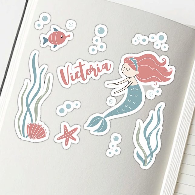 Cute Under Water Theme Mermaid Custom Name Sticker (Creator Uploaded)