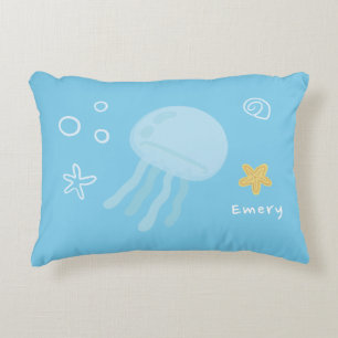 Cute Undersea Jellyfish & Seashell Personalized Accent Pillow