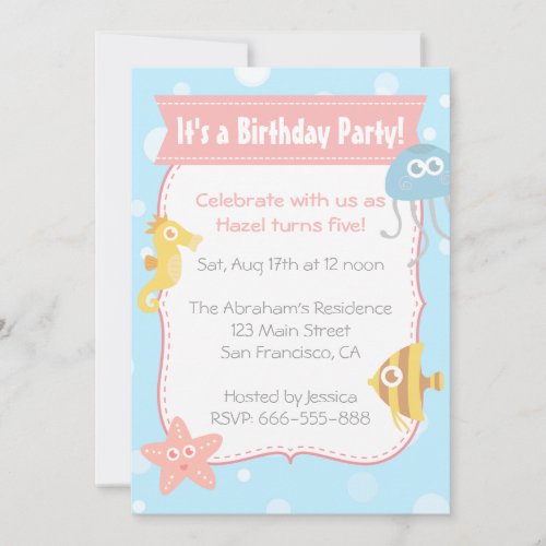 Cute Underwater Animals Birthday Party Invitation