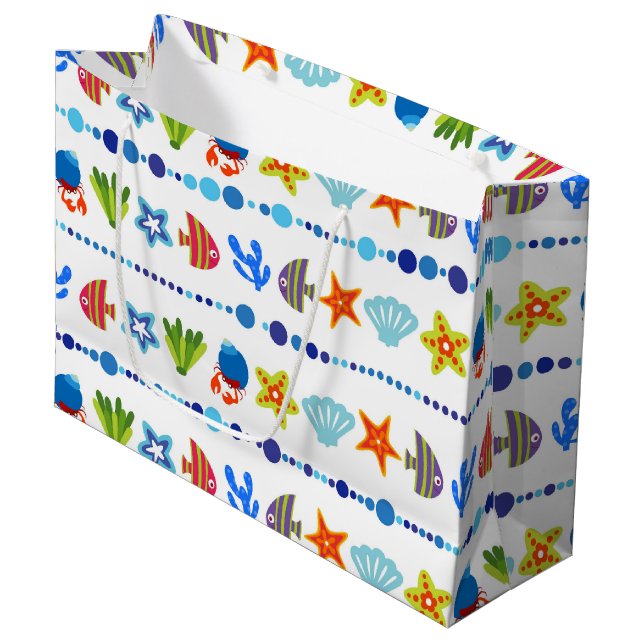Cute Underwater Animals Pattern Large Gift Bag (Front Angled)