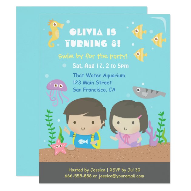 Cute Underwater Aquarium Kids Birthday Party Invitation