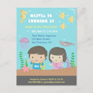 Cute Underwater Aquarium Kids Birthday Party Invitation