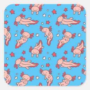 Cute Underwater Axolotl Cartoon Color Pattern Square Sticker