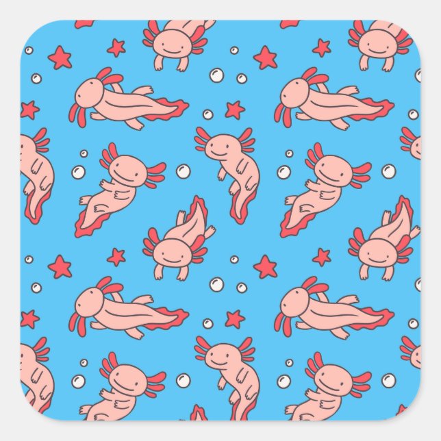 Cute Underwater Axolotl Cartoon Color Pattern  Square Sticker (Front)