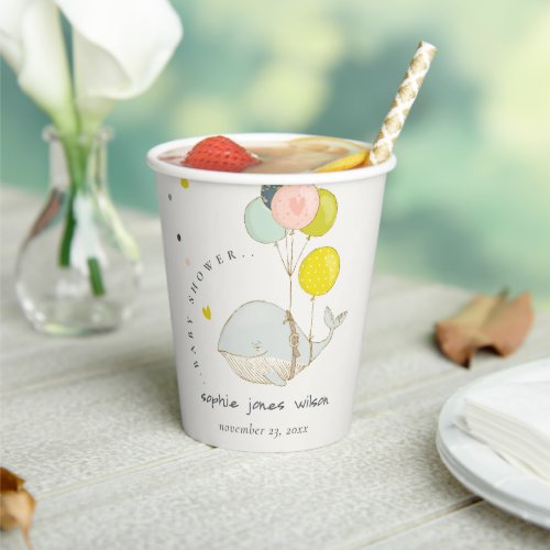 Cute Underwater Balloon Heart Whale Baby Shower Paper Cups