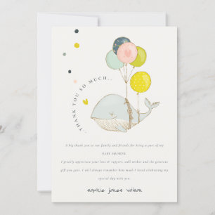 Cute Underwater Balloon Heart Whale Baby Shower Thank You Card