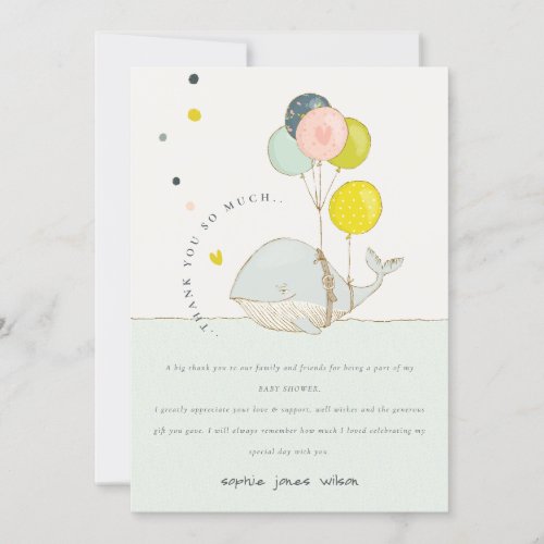 Cute Underwater Balloon Heart Whale Baby Shower Thank You Card