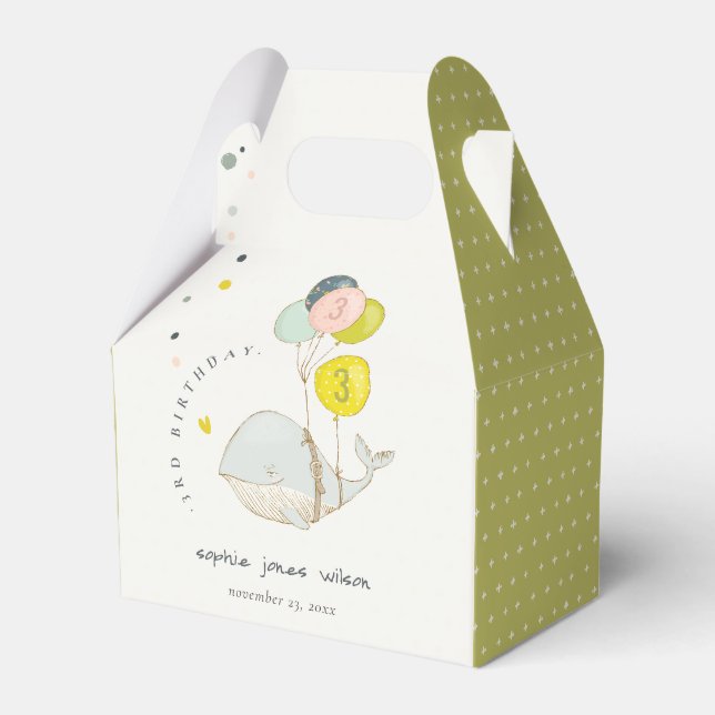 Cute Underwater Balloon Heart Whale Kids Birthday Favor Boxes (Front Side)