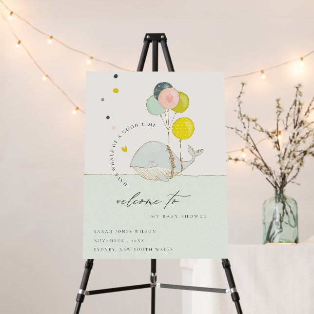 Cute Underwater Balloon Whale Baby Shower Welcome Foam Board (In Situ (Stand))