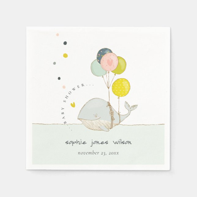 Cute Underwater Balloon Whale Heart Baby Shower Napkins (Front)