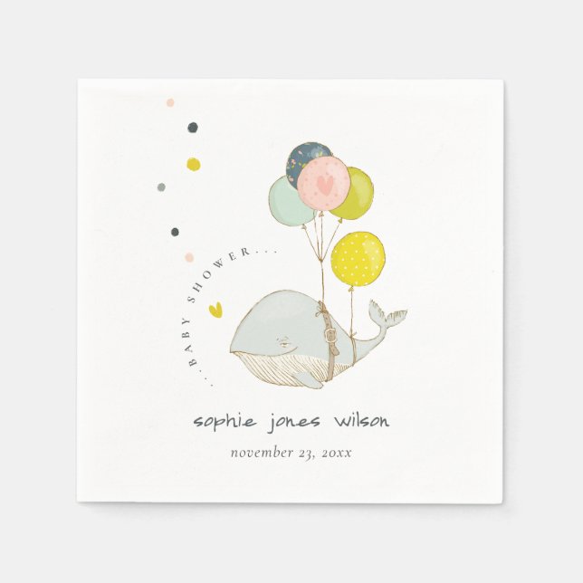 Cute Underwater Balloon Whale Heart Baby Shower Napkins (Front)