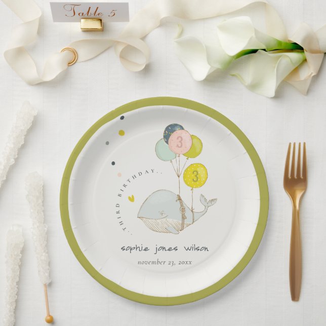 Cute Underwater Balloon Whale Heart Kids Birthday Paper Plates (Wedding)