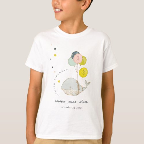 Cute Underwater Balloon Whale Heart Kids Birthday T_Shirt