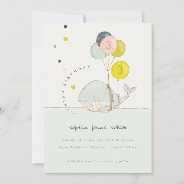 Cute Underwater Balloon Whale Kids Birthday Invite (Front)