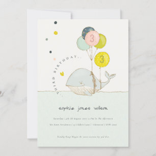 Cute Underwater Balloon Whale Kids Birthday Invite