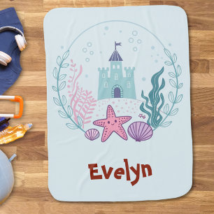 Cute Underwater Castle with Starfish and Seashells Baby Blanket