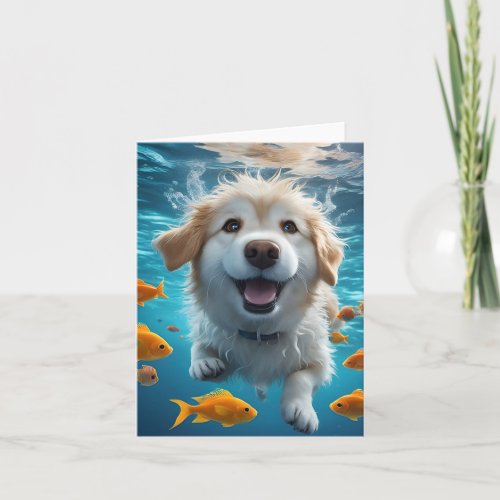 Cute Underwater Dog Swimming with Fish Blank  Card