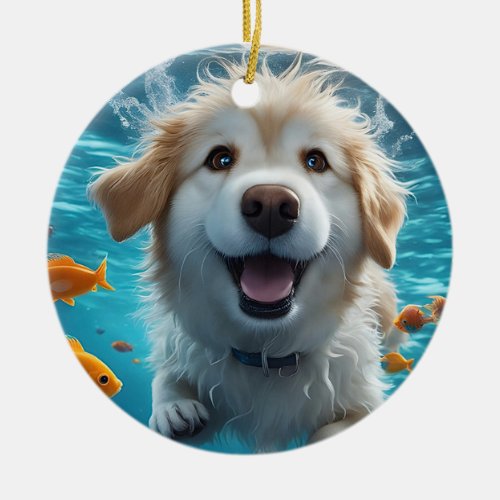 Cute Underwater Dog Swimming with Fish Ornament