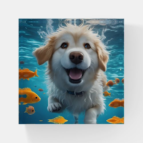 Cute Underwater Dog Swimming with Fish  Paperweight