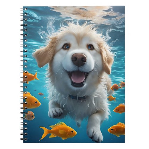 Cute Underwater Dog Swimming with Fish Spiral Notebook
