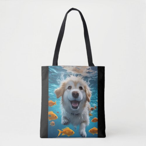 Cute Underwater Dog Swimming with Fish  Tote Bag