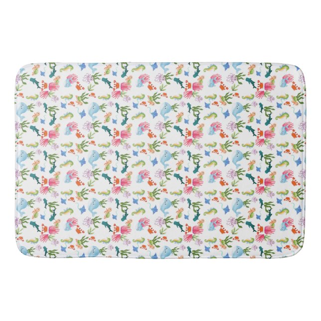 Cute Underwater Friends – Ocean Animals Pattern Bath Mat (Front)