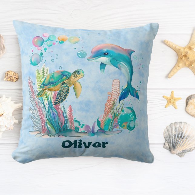 Cute Underwater Friends Throw Pillow (Creator Uploaded)