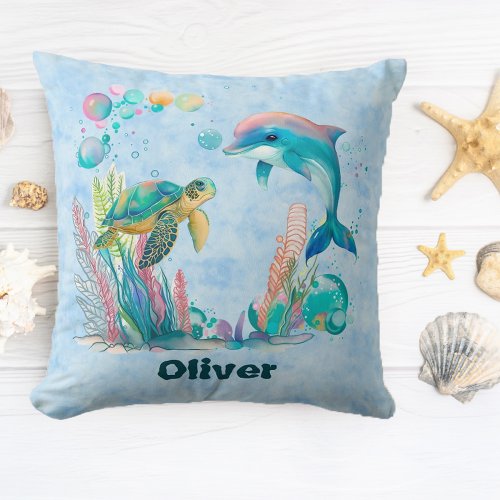 Cute Underwater Friends Throw Pillow