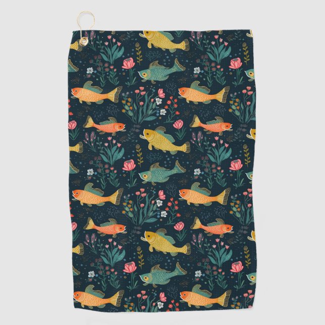 Cute Underwater Goldfish Koi Aquatic Plant Pattern Golf Towel (Front)