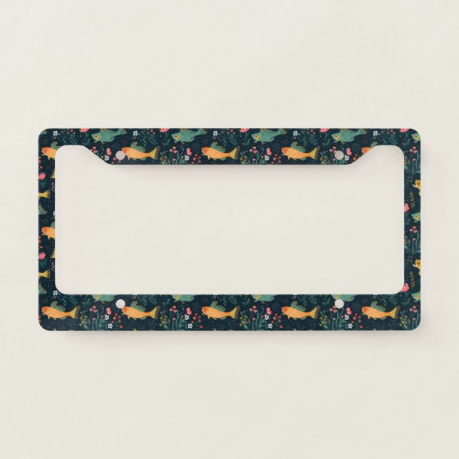 Cute Underwater Goldfish Koi Aquatic Plant Pattern License Plate Frame (Front)