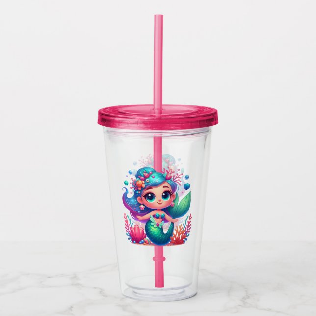 Cute underwater mermaid acrylic tumbler (Front)