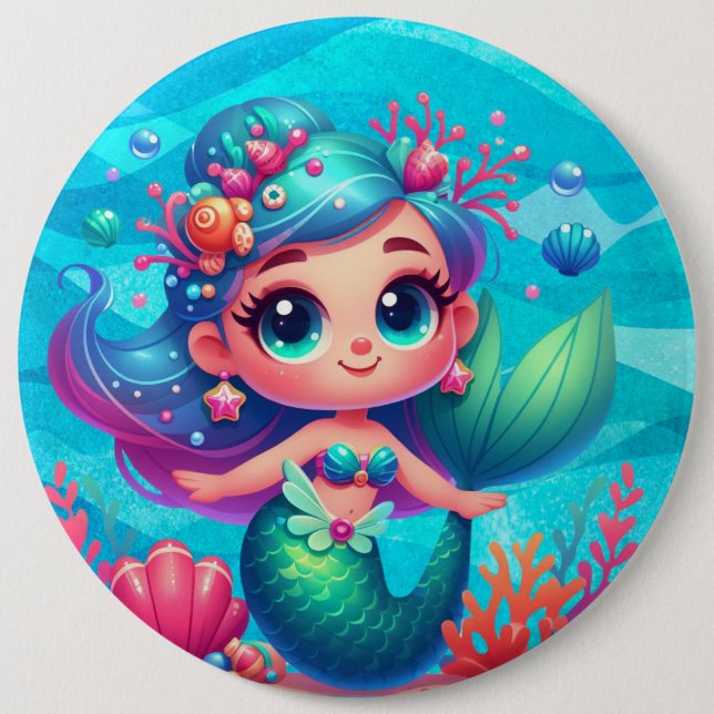 Cute underwater mermaid button (Front)