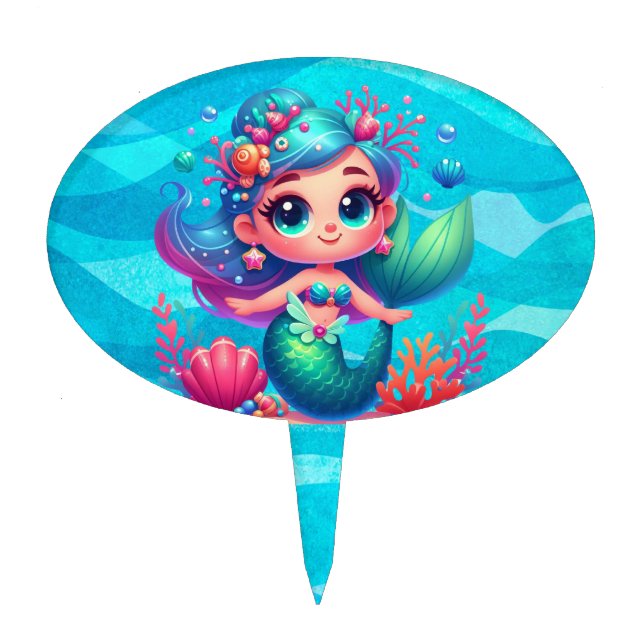 Cute underwater mermaid cake topper (Front)