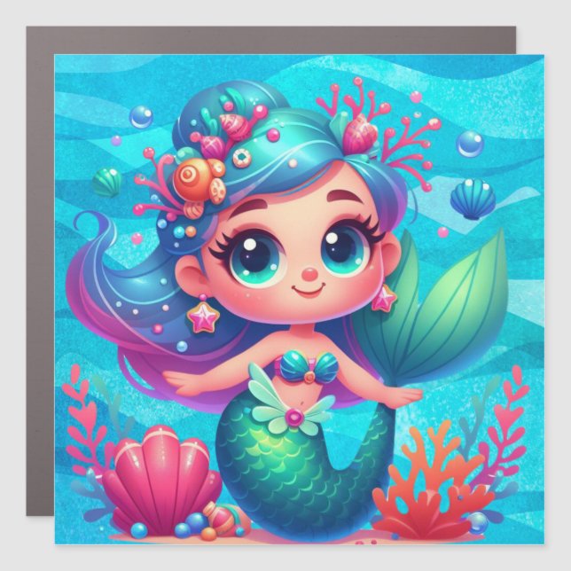 Cute underwater mermaid car magnet (Front)