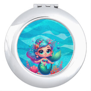 Cute underwater mermaid compact mirror