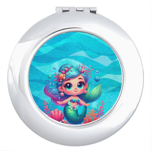 Cute underwater mermaid compact mirror (Front)