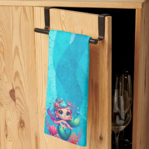 Cute underwater mermaid kitchen towel