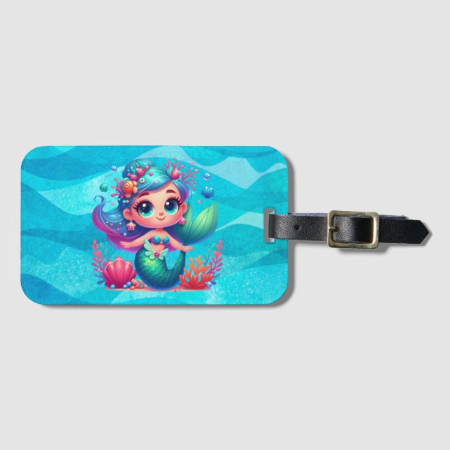 Cute underwater mermaid luggage tag (Front Horizontal)