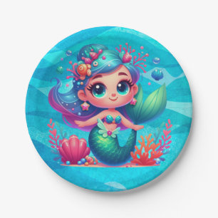 Cute underwater mermaid paper plates