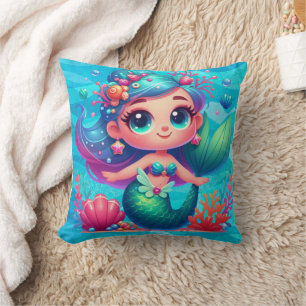 Cute underwater mermaid throw pillow