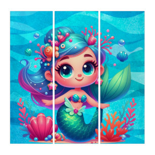 Cute underwater mermaid triptych