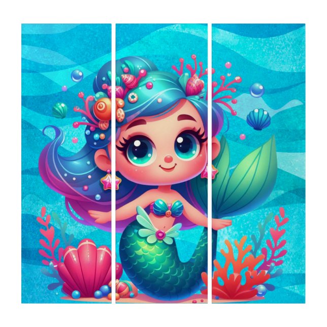 Cute underwater mermaid triptych (Front)
